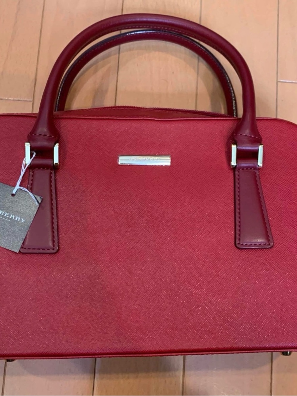 Burberry Red Structured Saffiano Satchel with Gold Hardware - Picture 7 of 12
